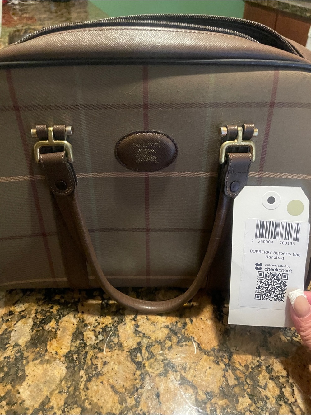 Burberry Brown Plaid with Dark Leather Trim